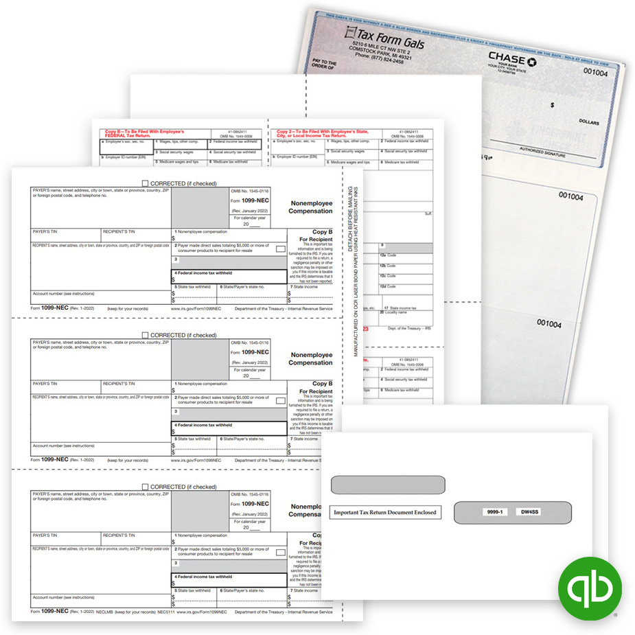 Intuit QuickBooks compatible tax forms and checks at discount prices - no coupon code needed - TaxFormGals.com